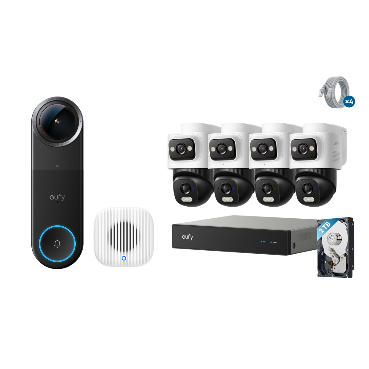 Video Doorbell S4 (Wired)+NVR Security System E50 with 2TB Hard Drive