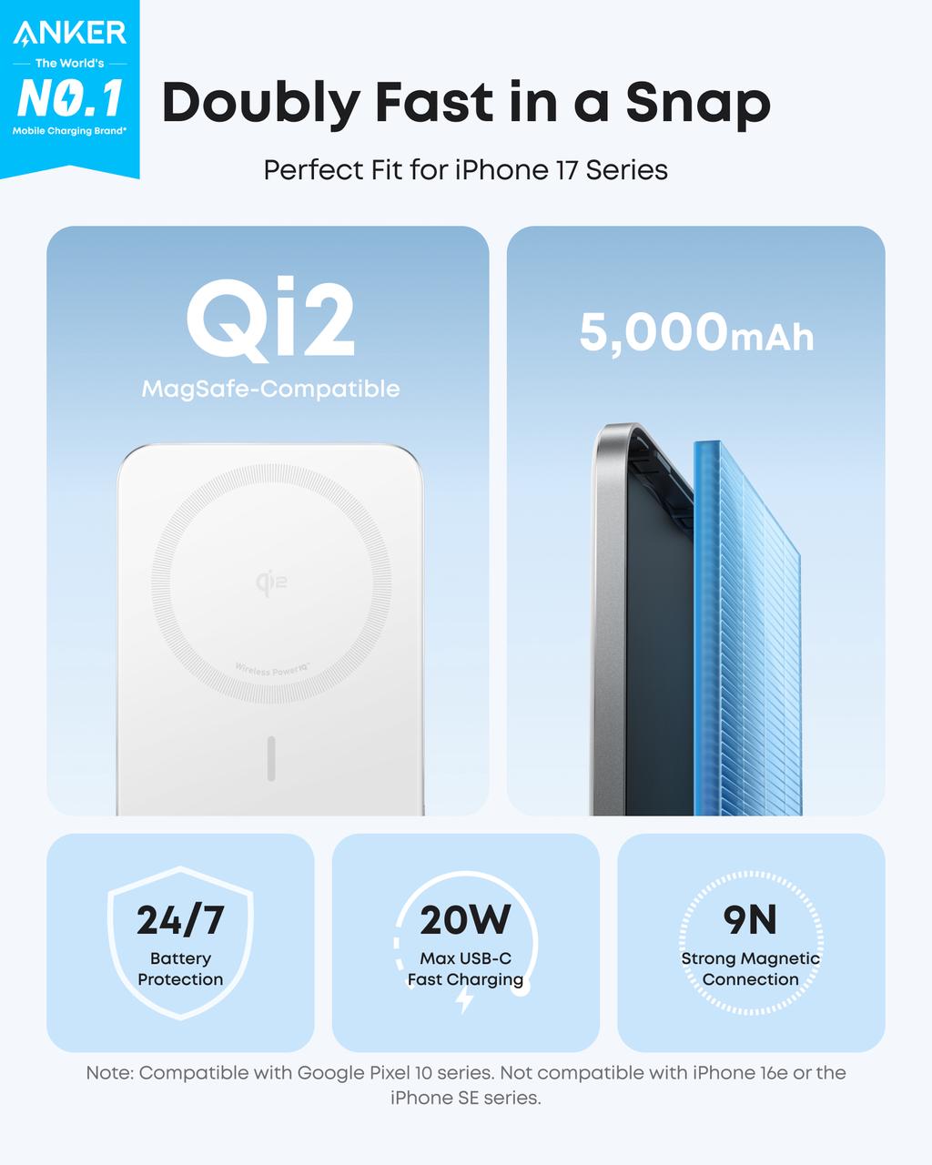 Anker Nano Power Bank, 5,000mAh Wireless Charger, Ultra-Slim, 15W Fast Charging｜2-Pack