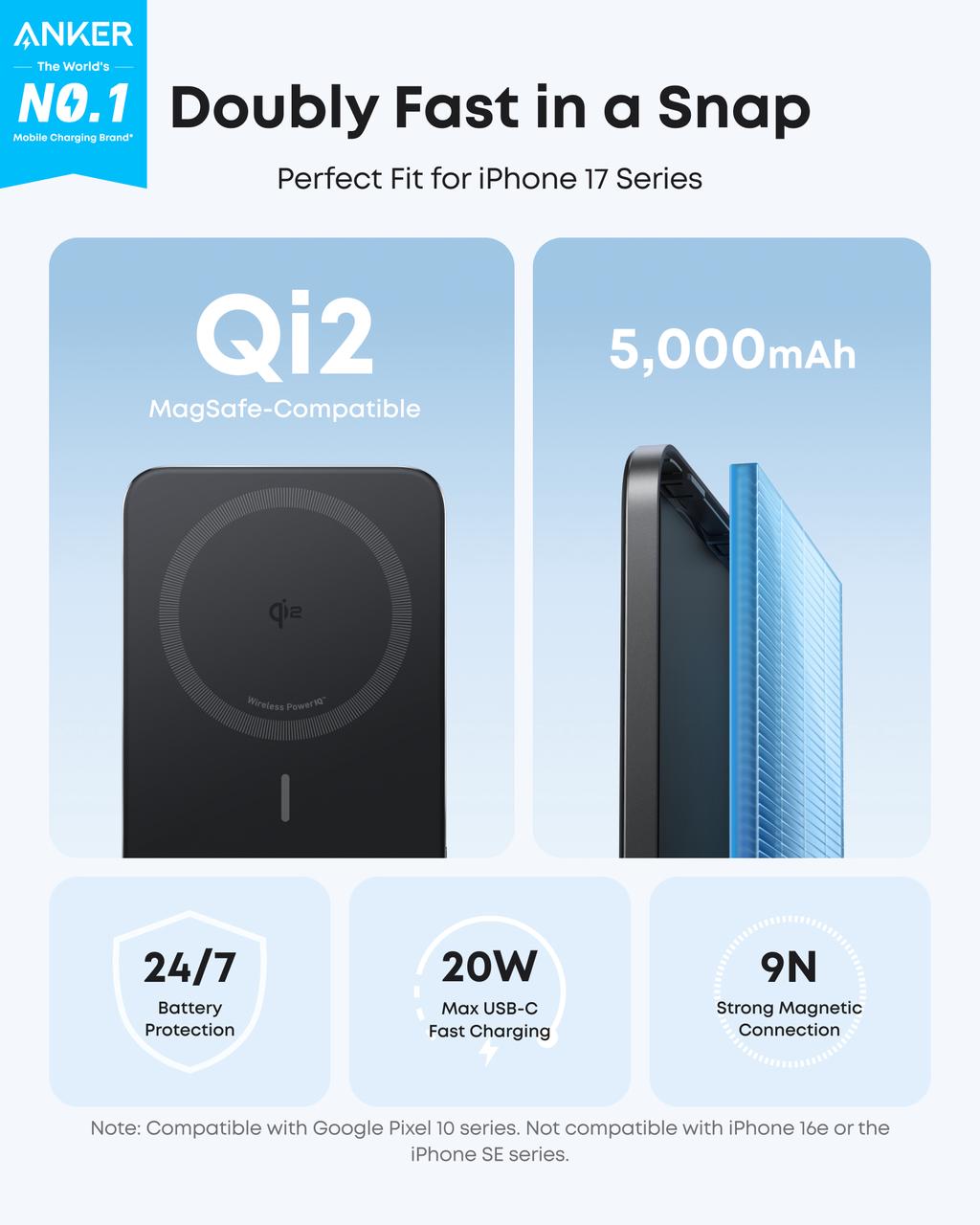 Anker Nano Power Bank, 5,000mAh Wireless Charger, Ultra-Slim, 15W Fast Charging｜2-Pack