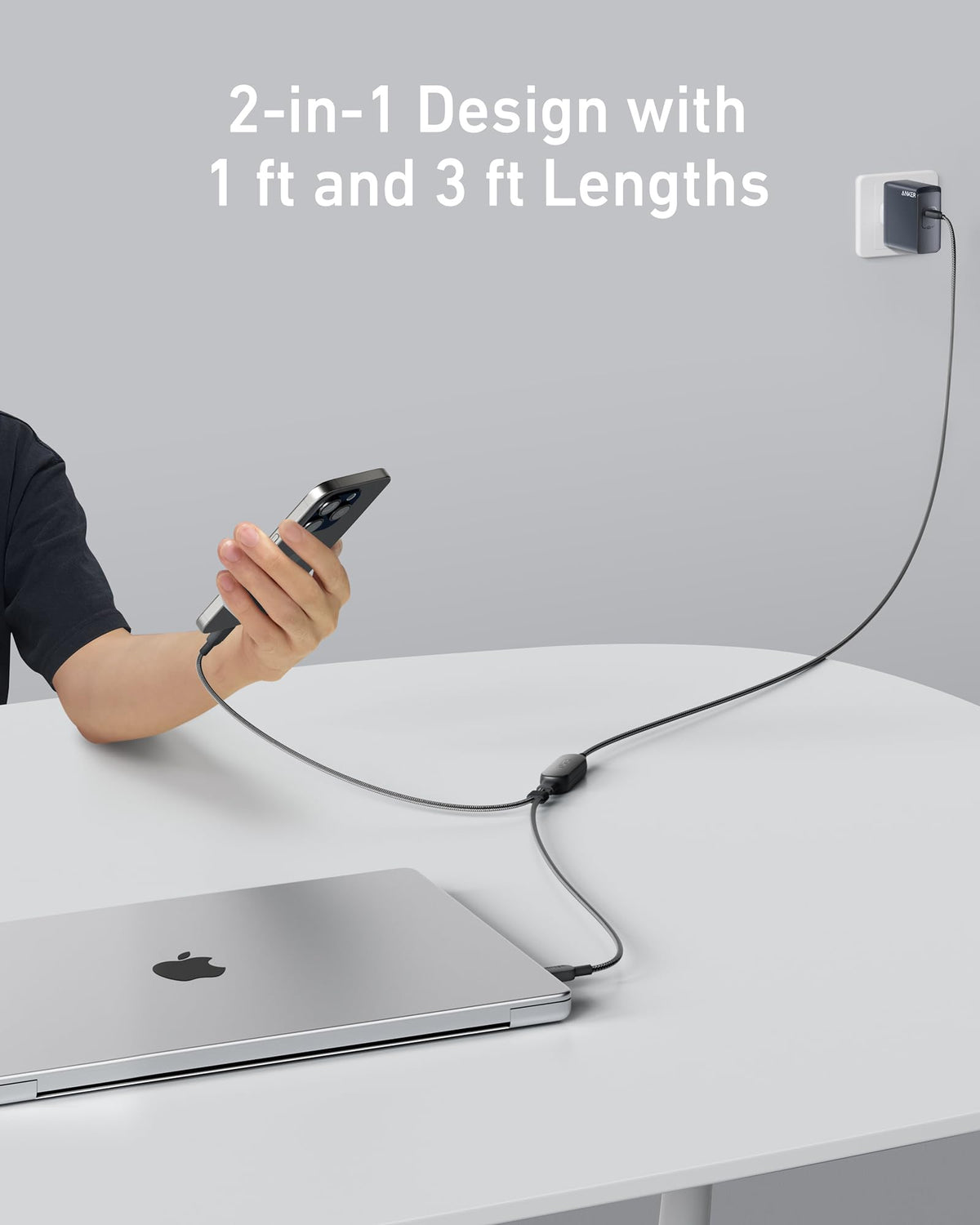 Anker 735 Charger (Nano II 65W), 3-Port Fast Charger Plug and 2-in-1 USB C to USB C Cable 140W