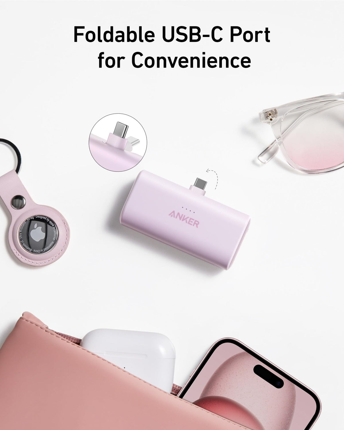 Anker Nano Power Bank, 5,000mAh with Built-In Foldable USB-C Connector