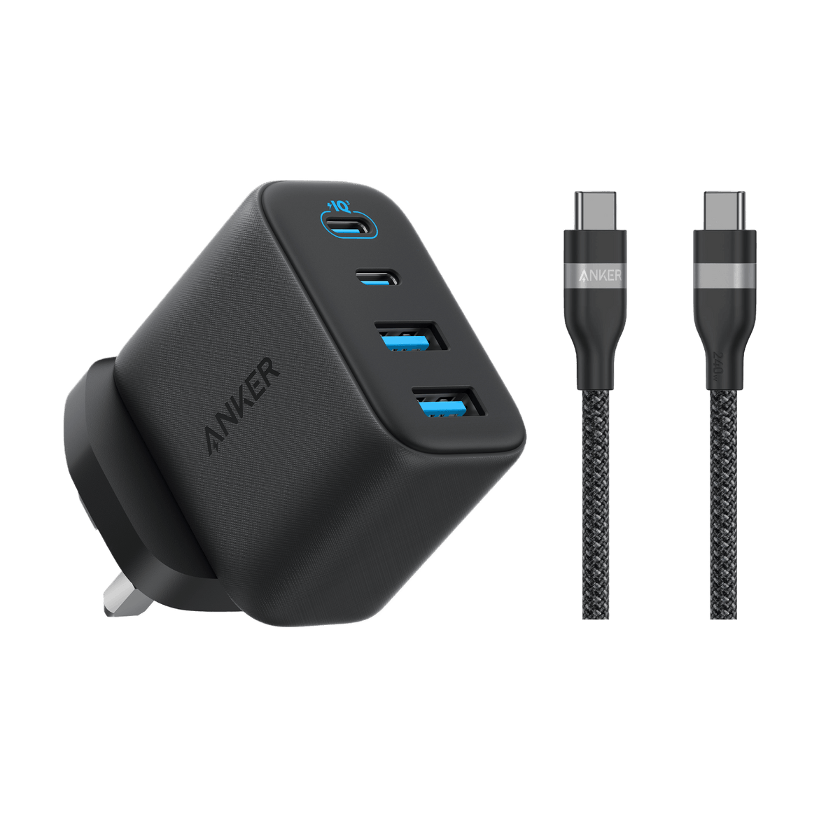 Anker Zolo Charger (50W, 4 Ports) with 3 ft USB-C to USB-C Cable
