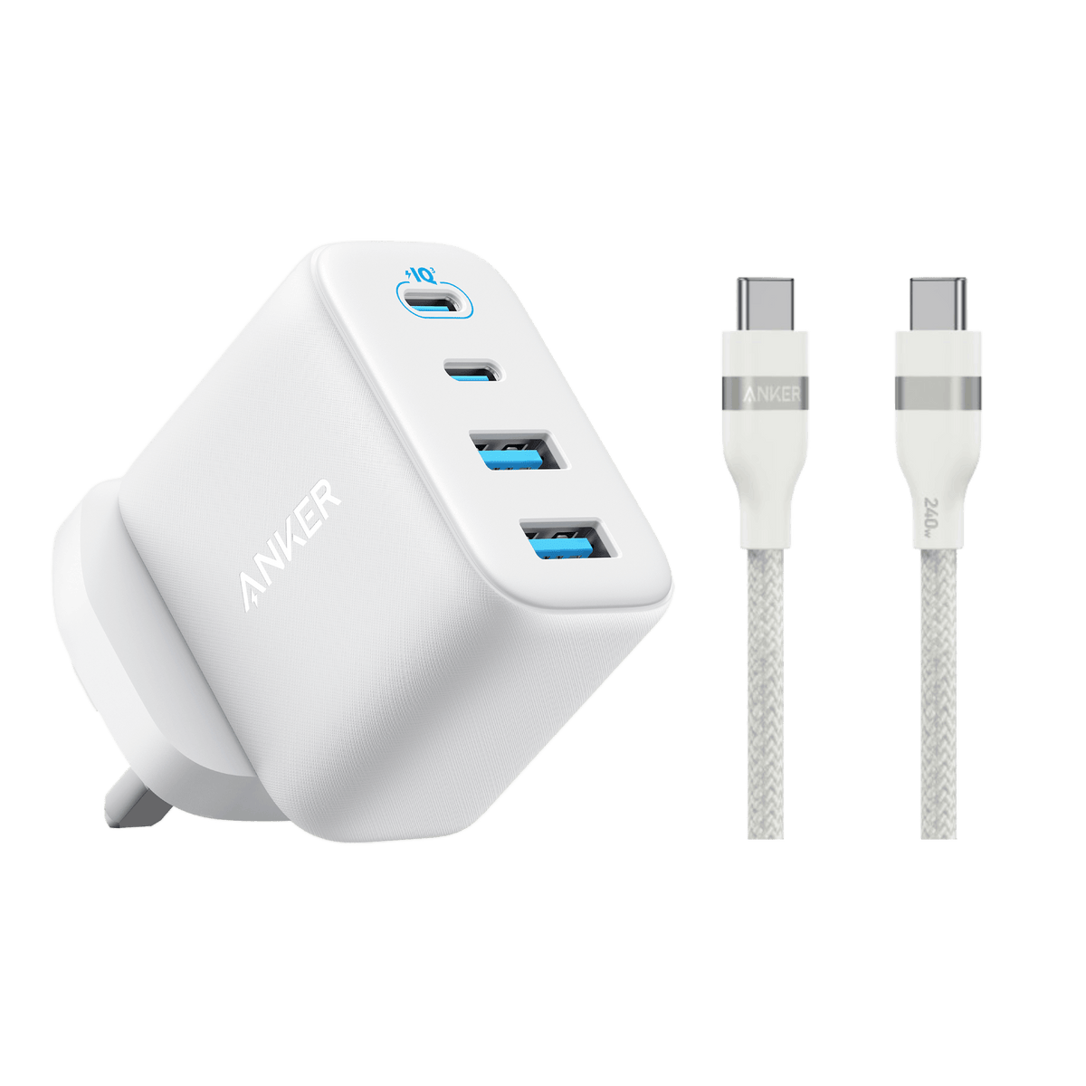 Anker Zolo Charger (50W, 4 Ports) with 3 ft USB-C to USB-C Cable