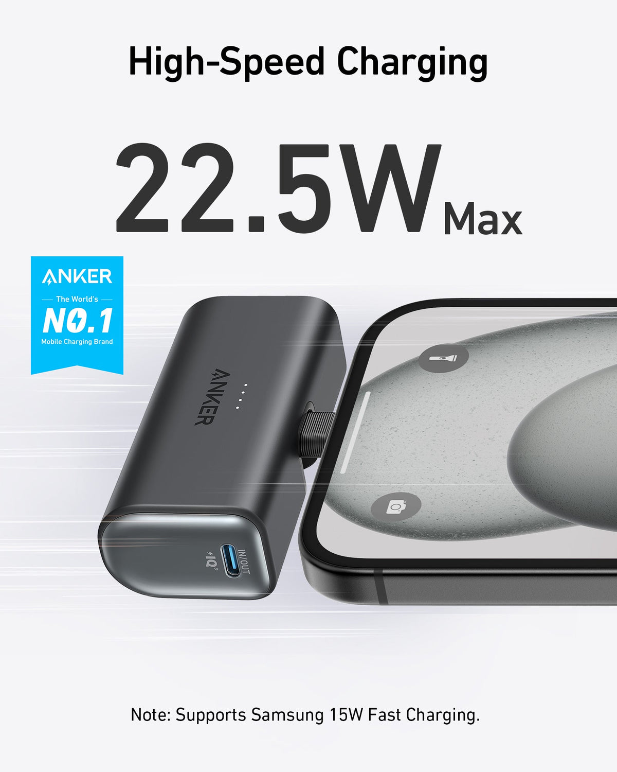 Anker Nano Power Bank, 5,000mAh with Built-In Foldable USB-C Connector