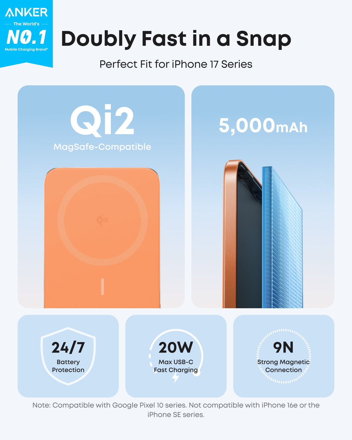 Anker Nano Power Bank, 5,000mAh Wireless Charger, Ultra-Slim, 15W Fast Charging｜2-Pack