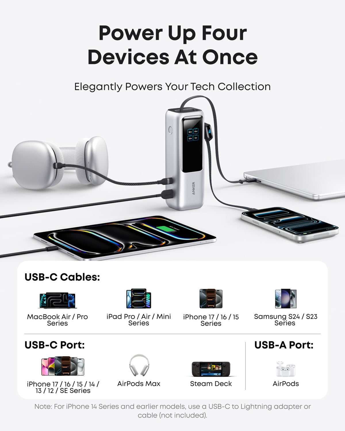 Anker Laptop Power Bank (25K, 165W, Built-In and Retractable Cables) + USB-C to USB-C Cable (240W, 6ft)