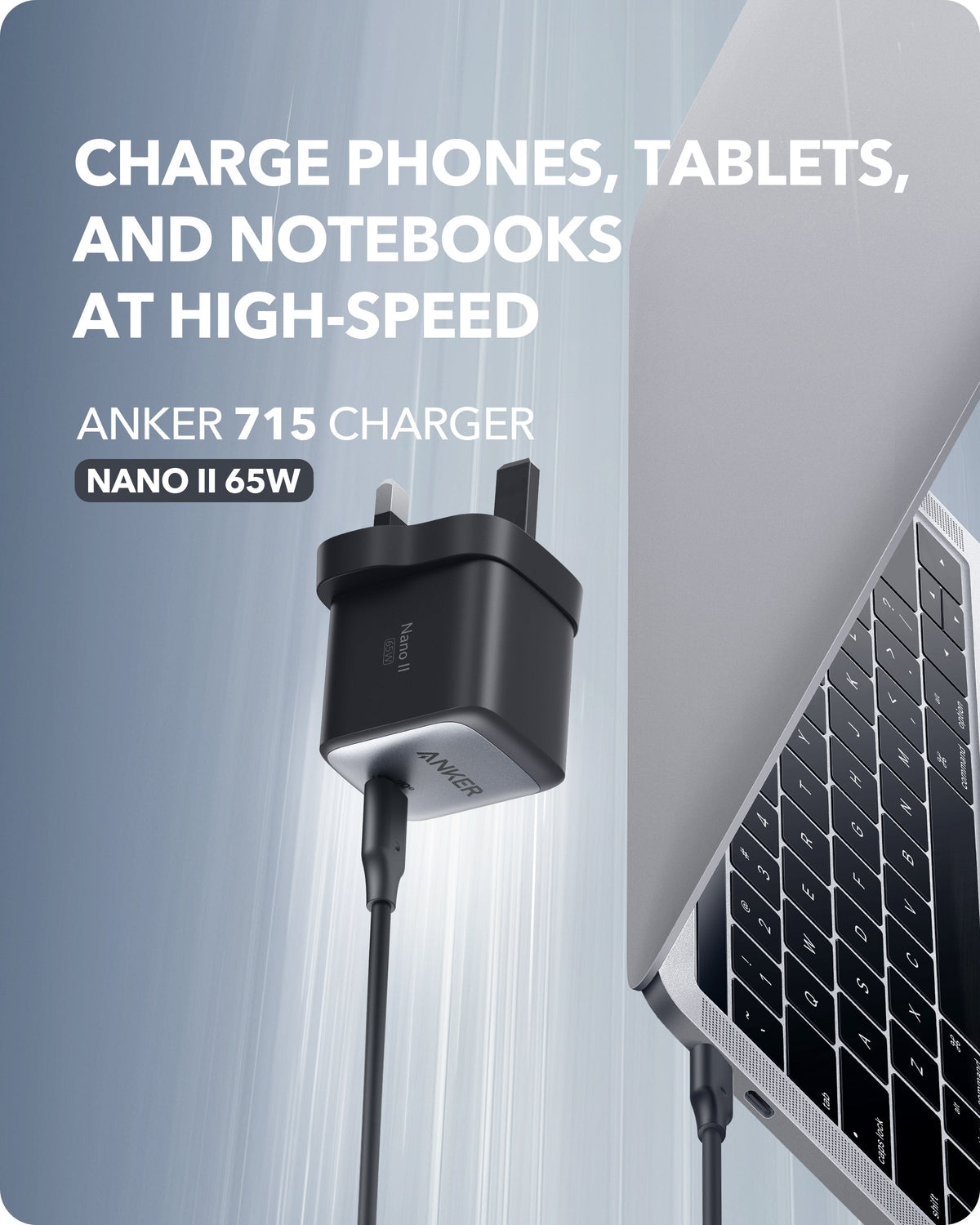 Anker <b>715</b> Charger (Nano II 65W) with 3 ft USB-C to USB-C Cable (240W, Upcycled-Braided)