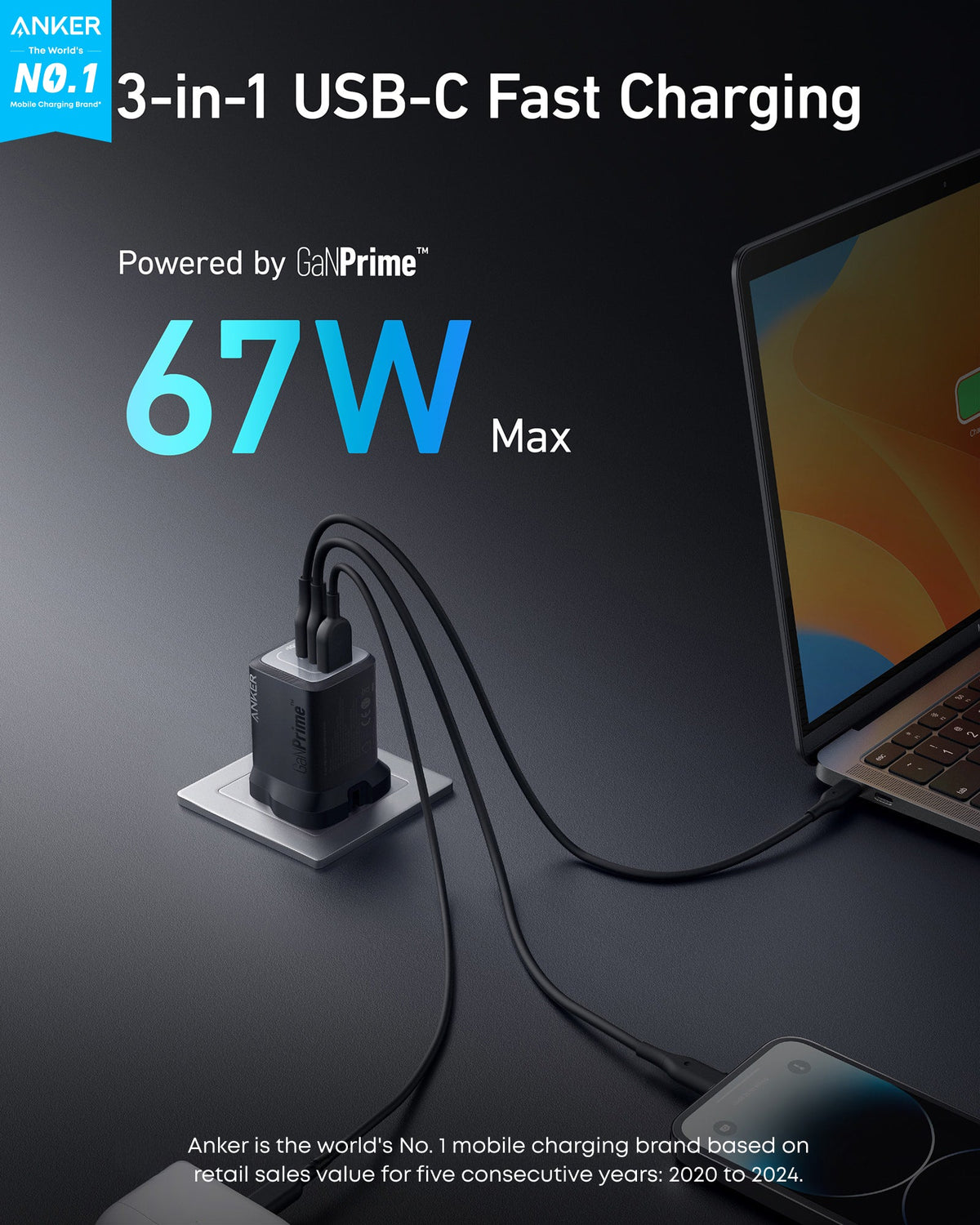 Anker Prime 67W GaN Wall Charger (3 Ports)