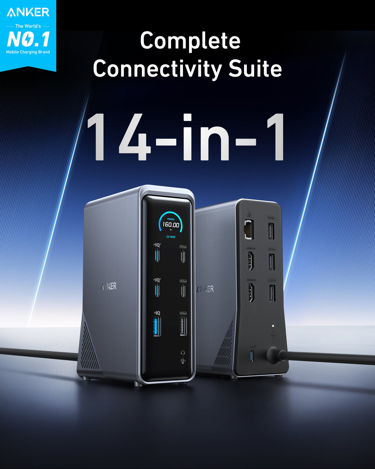 Anker Prime Charging Docking Station (14-in-1, Dual Display, 160W) + Thunderbolt 4 Cable USB C to USB C (3.3 ft, 40Gbps, 240W)