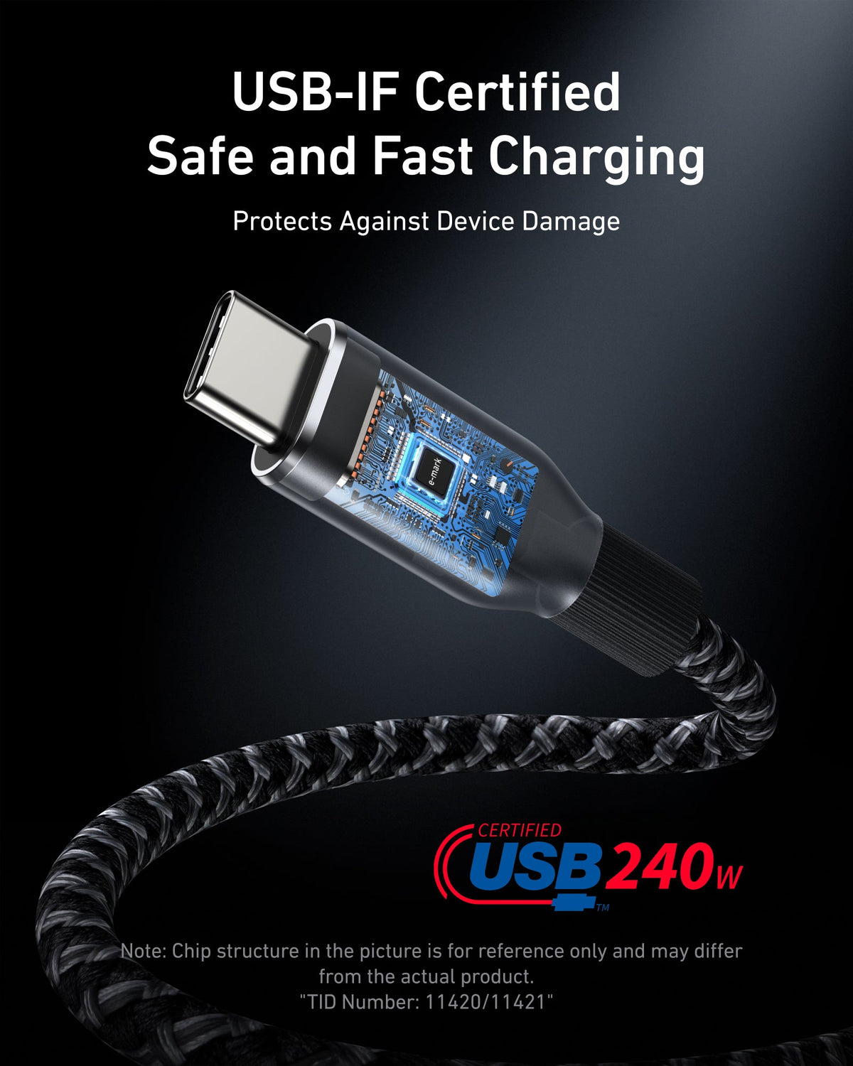 Anker <b>715</b> Charger (Nano II 65W) with 3 ft USB-C to USB-C Cable (240W, Upcycled-Braided)
