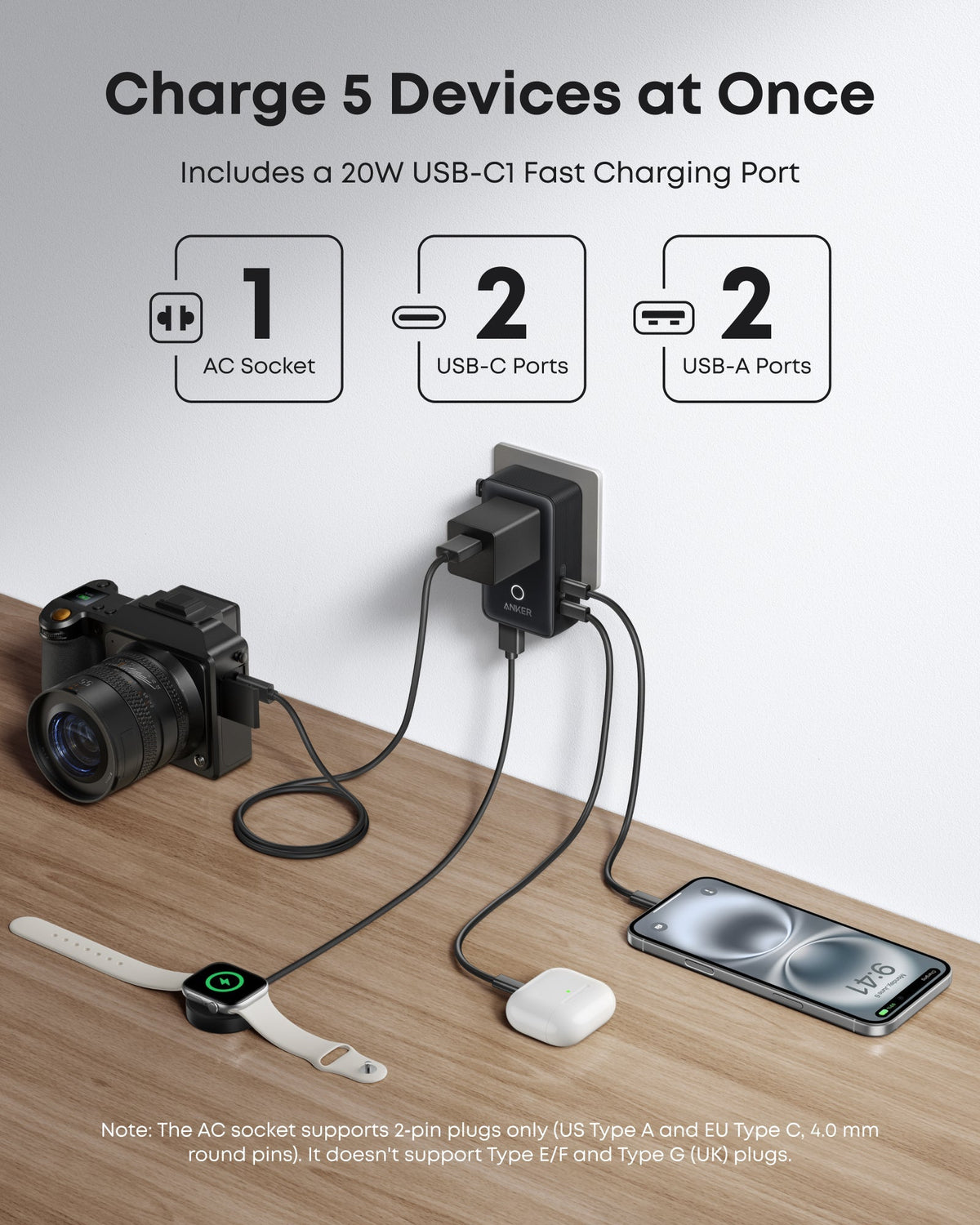 Anker Prime Wireless Charging Station (3-in-1, MagGo, AirCool, Foldable) + Anker Nano Travel Adapter (5-in-1, 20W)