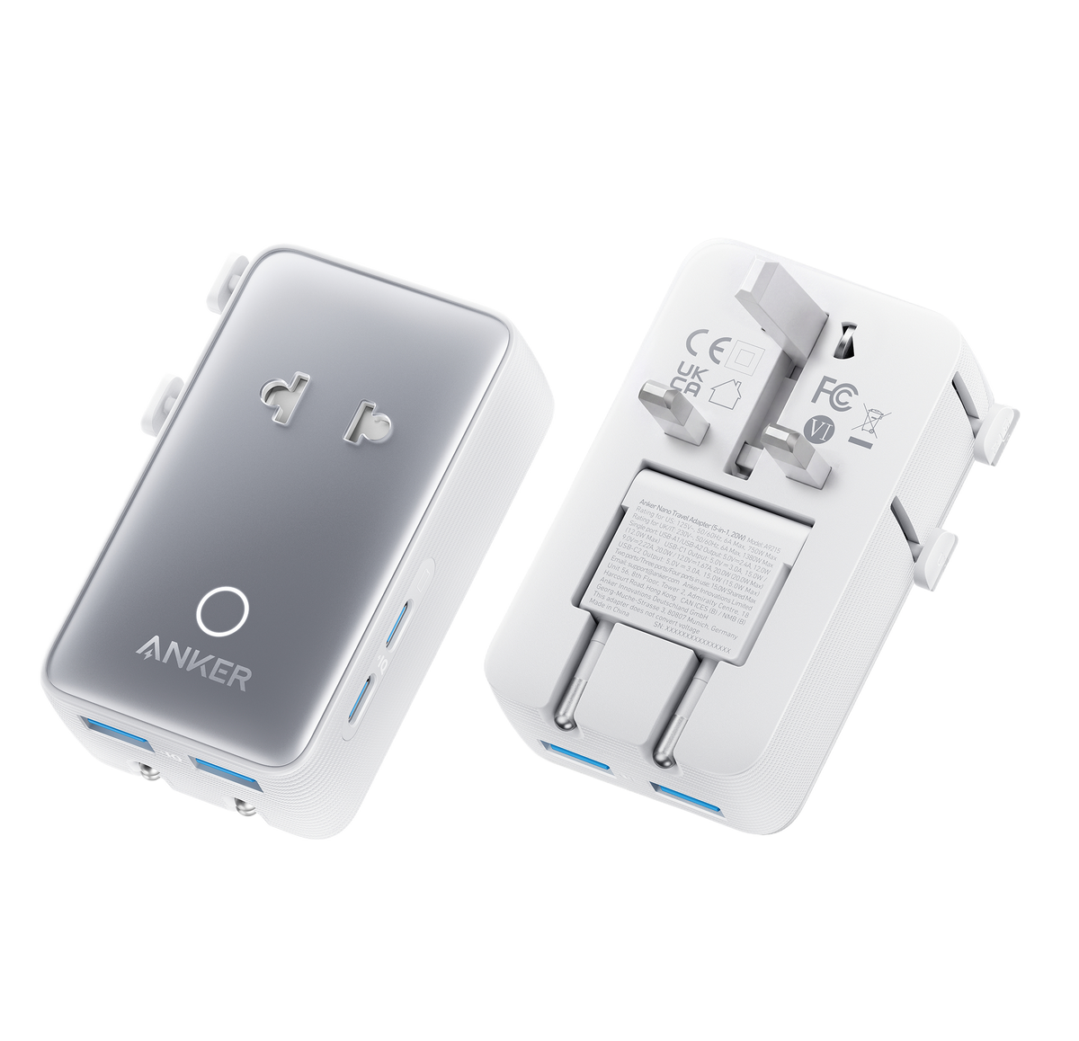 Anker Nano Travel Adapter (5-in-1, 20W, 1-Pack)