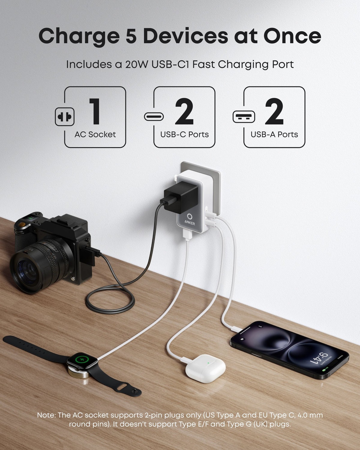 Anker Prime Wireless Charging Station (3-in-1, MagGo, AirCool, Foldable) + Anker Nano Travel Adapter (5-in-1, 20W)
