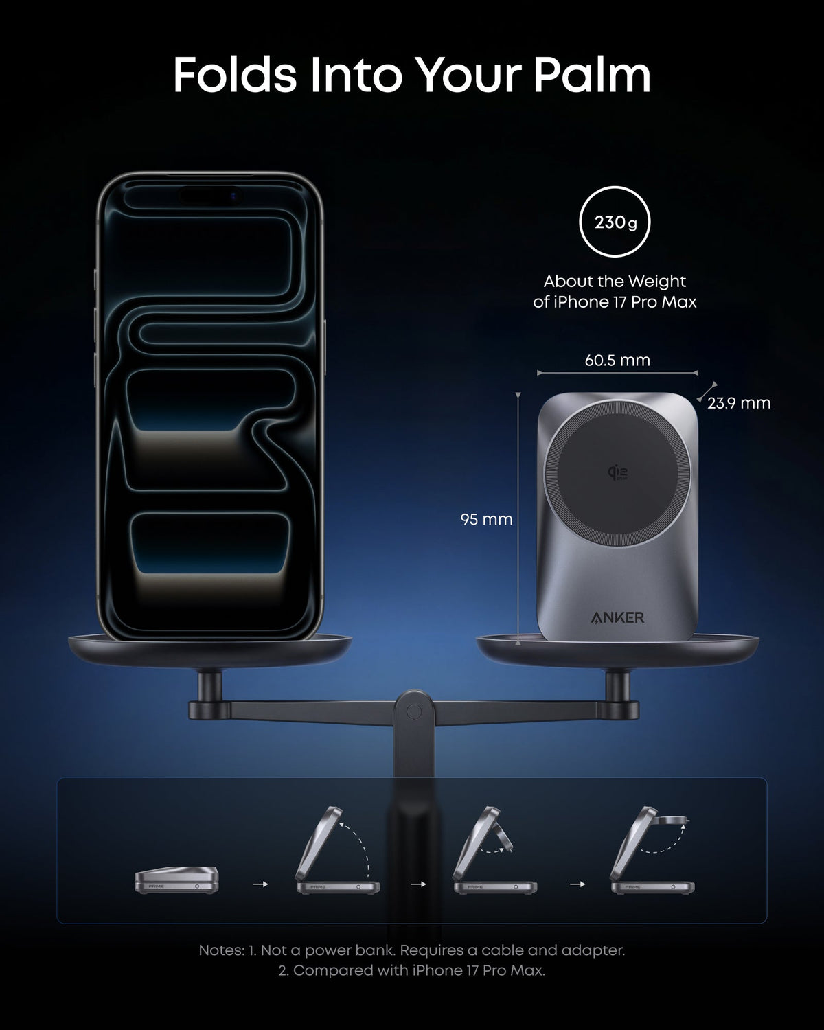 Anker Prime Wireless Charging Station (3-in-1, MagGo, AirCool, Foldable) + Anker Nano Travel Adapter (5-in-1, 20W)