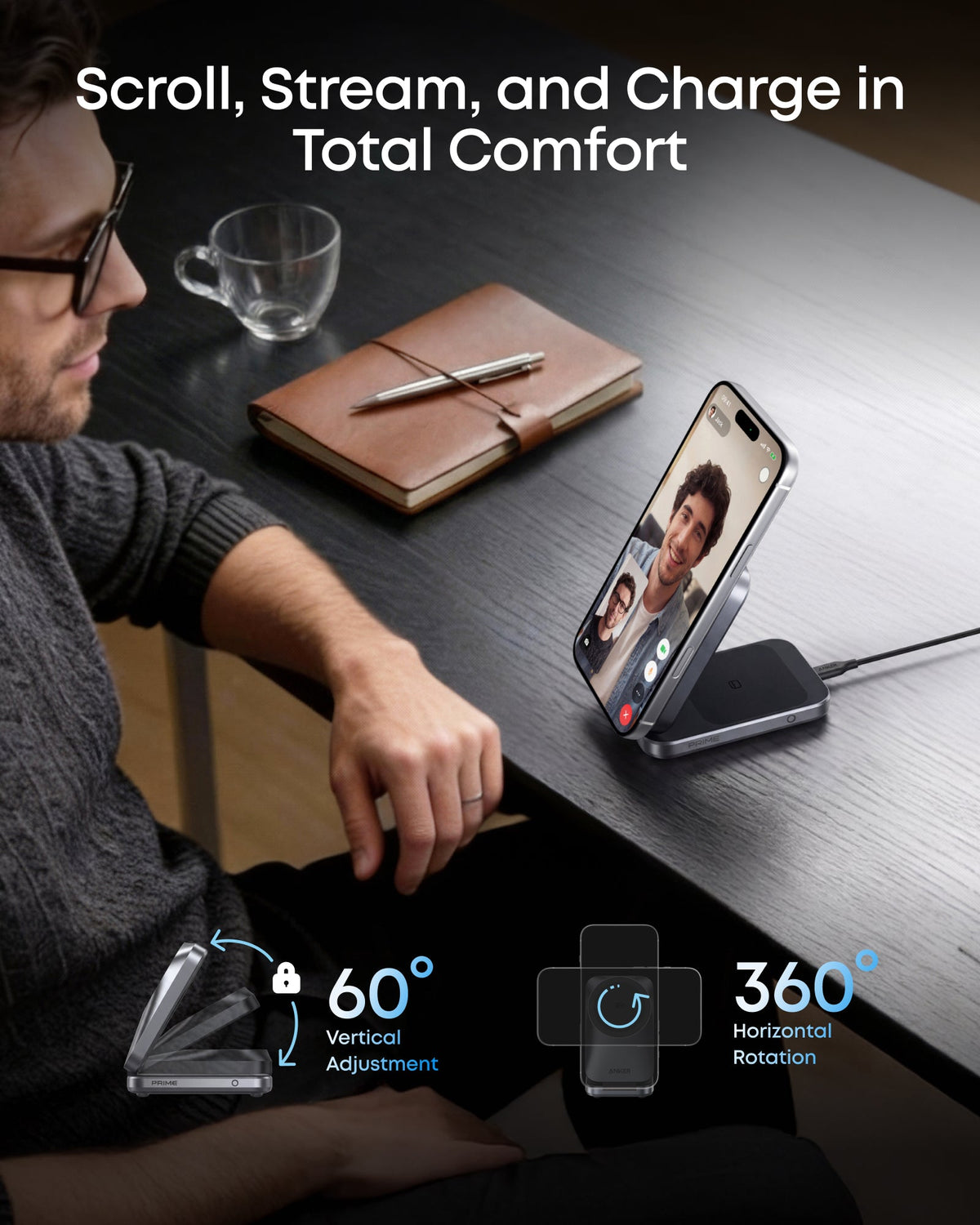 Anker Prime Wireless Charging Station (3-in-1, MagGo, AirCool, Foldable) + Anker Nano Travel Adapter (5-in-1, 20W)