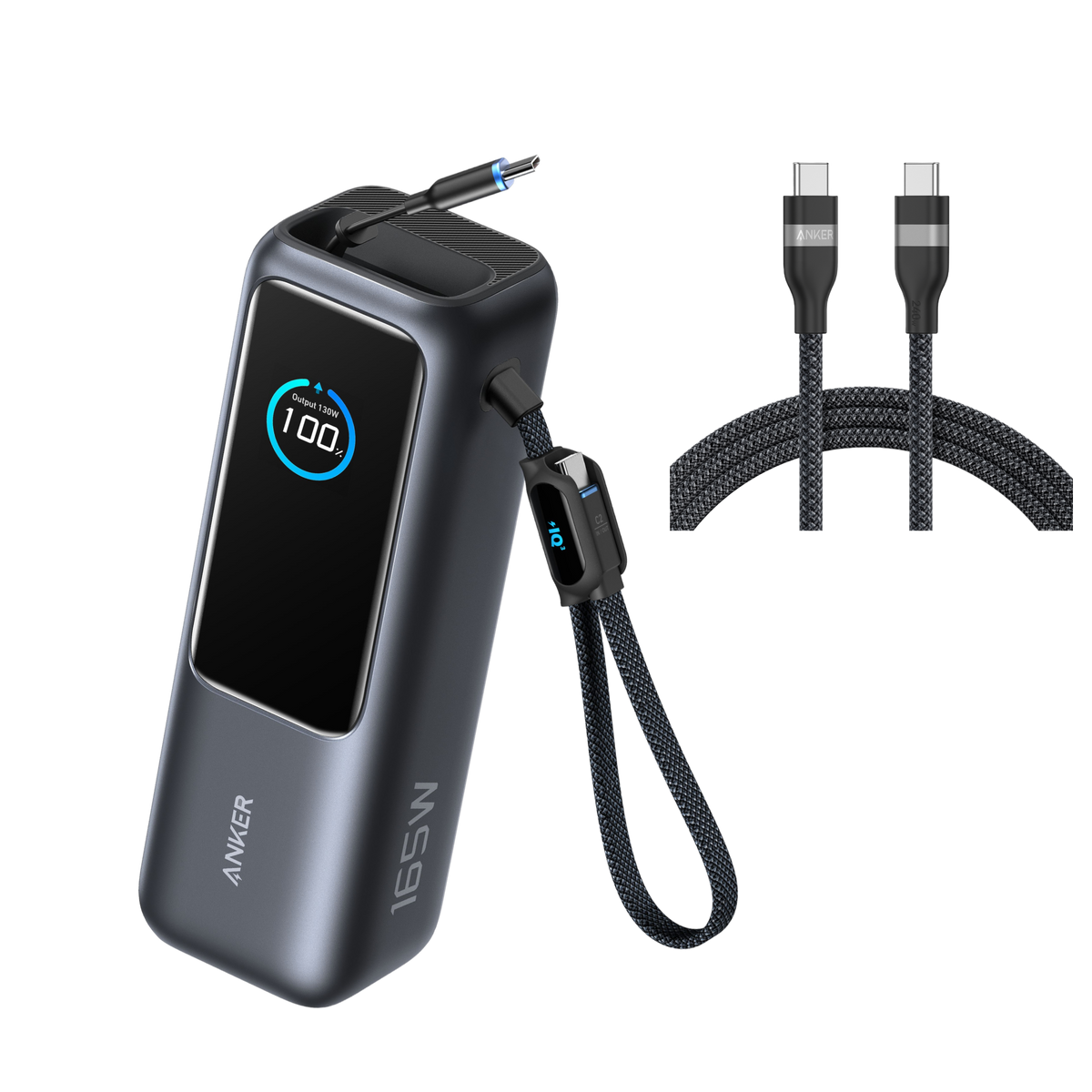 Anker Laptop Power Bank (25K, 165W, Built-In and Retractable Cables) + USB-C to USB-C Cable (240W, 6ft)