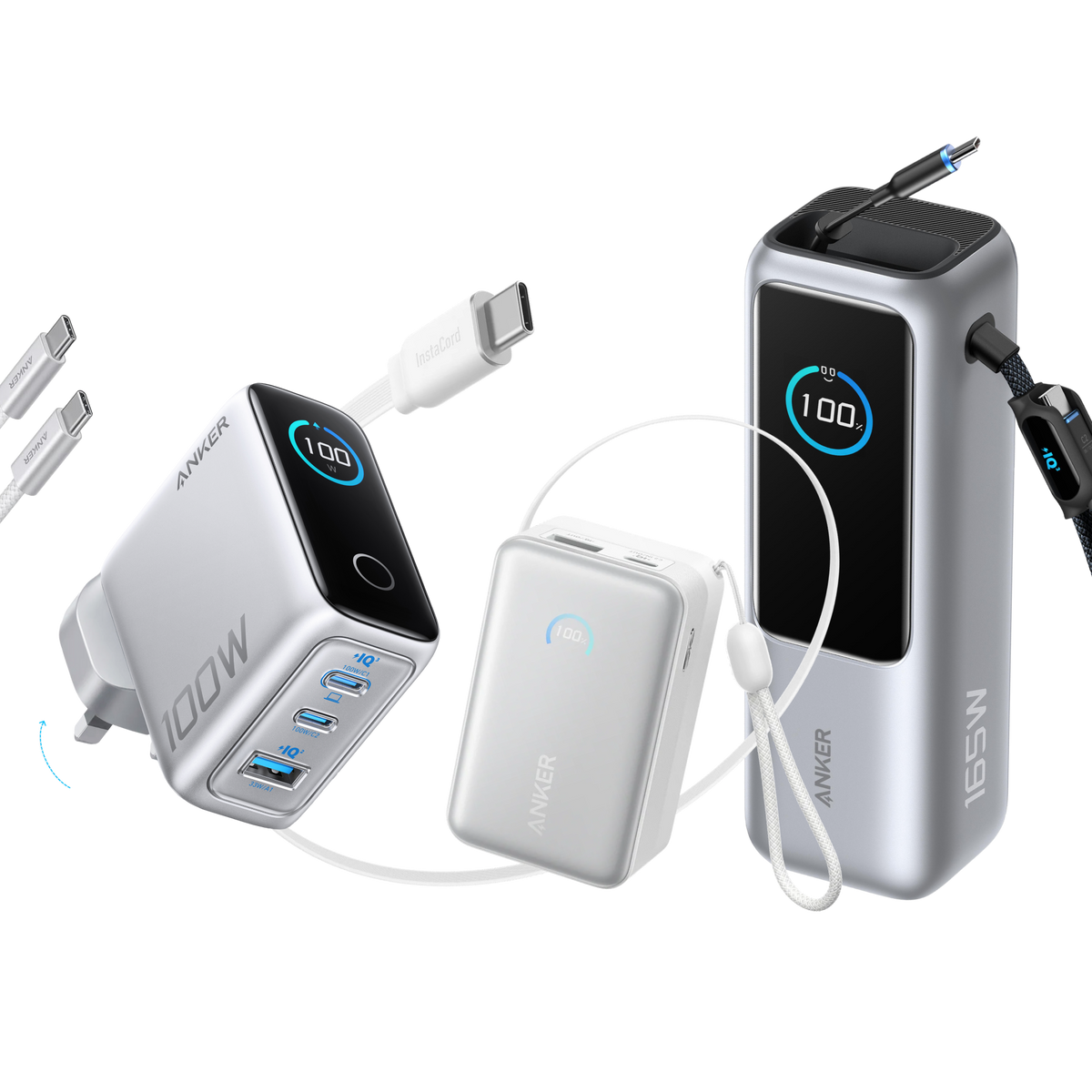 Anker Laptop Power Bank (25K, 165W, Retractable Cables) + Anker Laptop Charger (140W, 4-Port, PD 3.1) + Anker Nano Power Bank (10K, 45W, Retractable Cable)