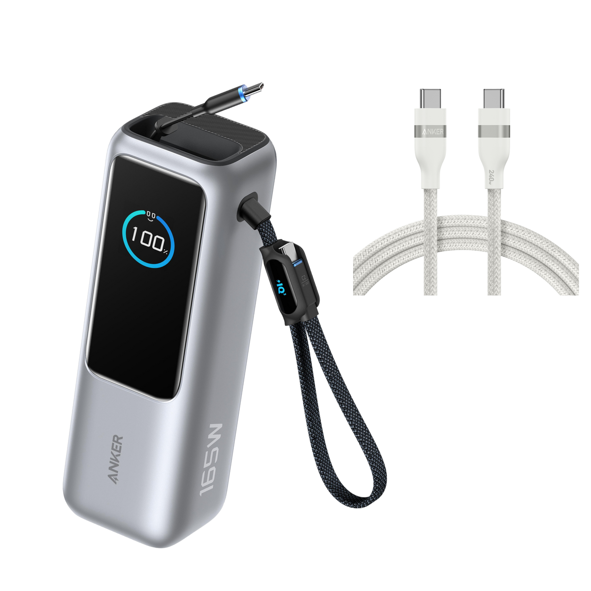 Anker Laptop Power Bank (25K, 165W, Built-In and Retractable Cables) + USB-C to USB-C Cable (240W, 6ft)