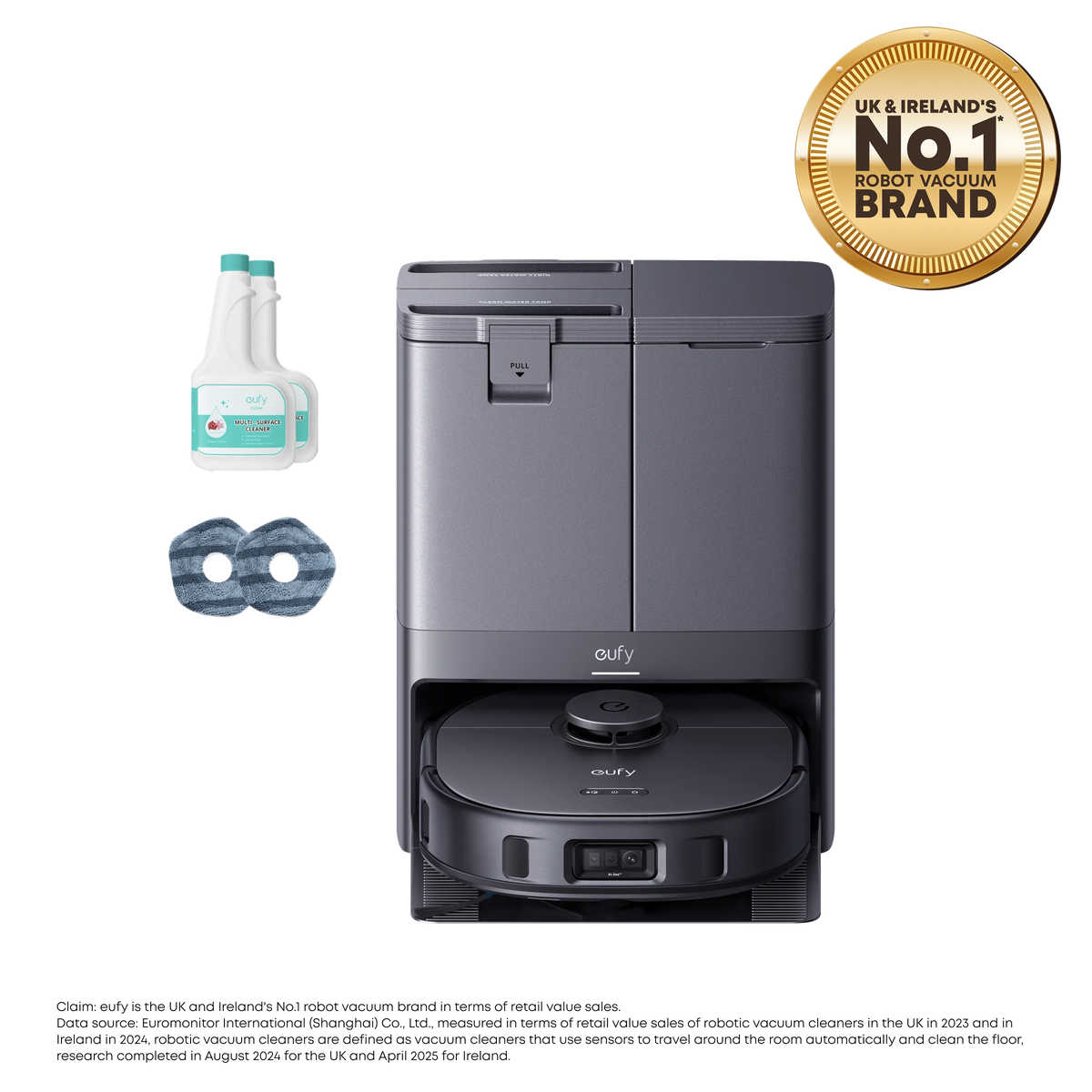 eufy X10 Pro Omni + 2 bottles of eufy Floor Cleaning Solution+2 Washable Vacuum Mop Cloths
