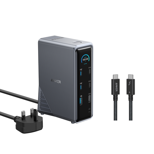 Anker Prime Charging Docking Station (14-in-1, Dual Display, 160W) + Thunderbolt 4 Cable USB C to USB C (3.3 ft, 40Gbps, 240W)