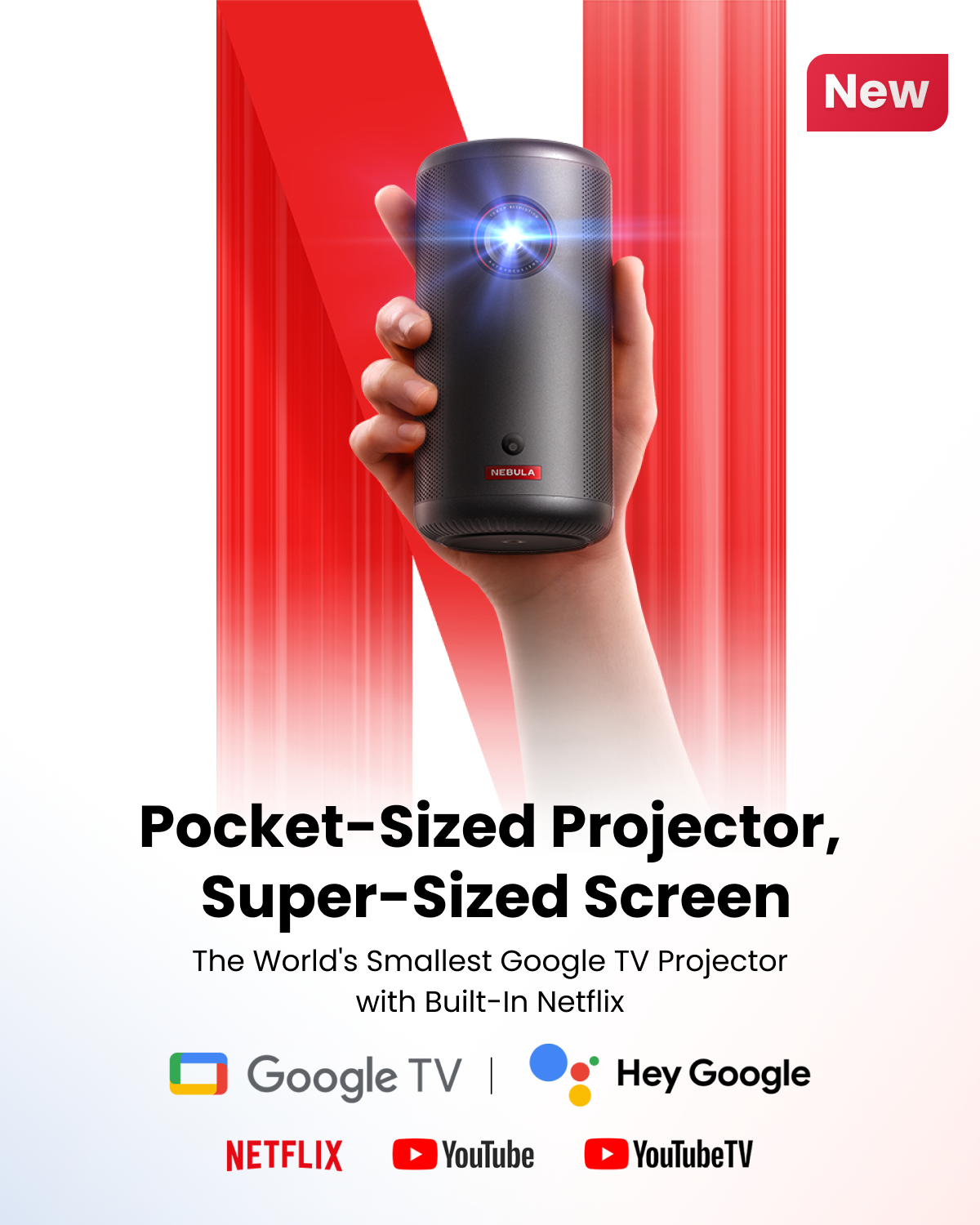 soundcore Nebula Capsule 3 | 1080p Google TV Mini Projector, Built-In Battery