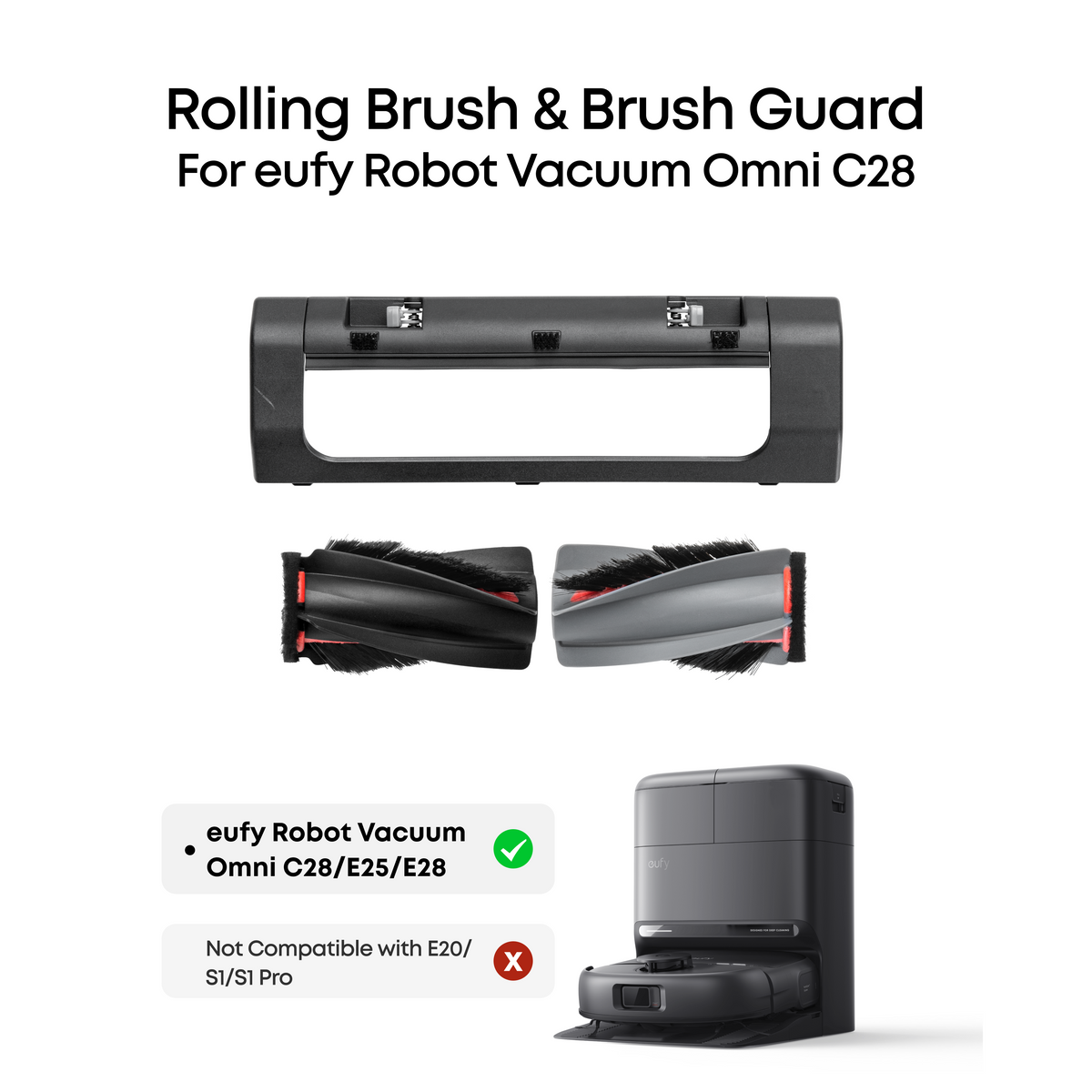 eufy Rolling Brush & Brush Guard, Durable,Strong Cleaning ability, Compatible with C28/E25/E28/X12 pro