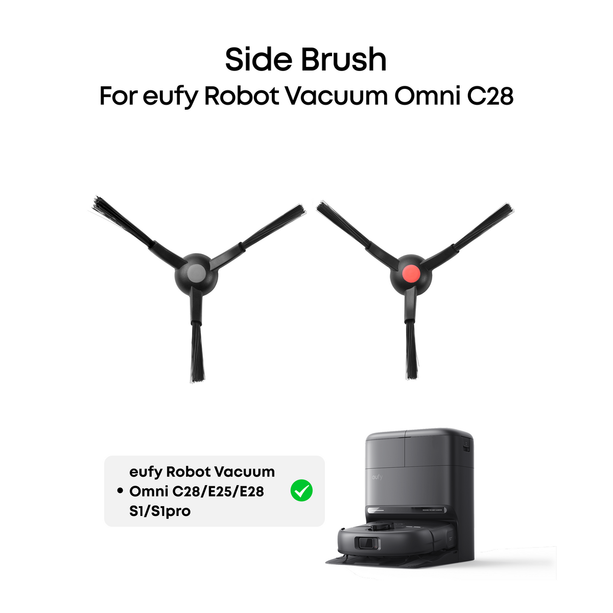 eufy Side Brush, 2 pairs, Durable, Soft, Compatible with C28/E25/E28/S1 pro/X12 pro