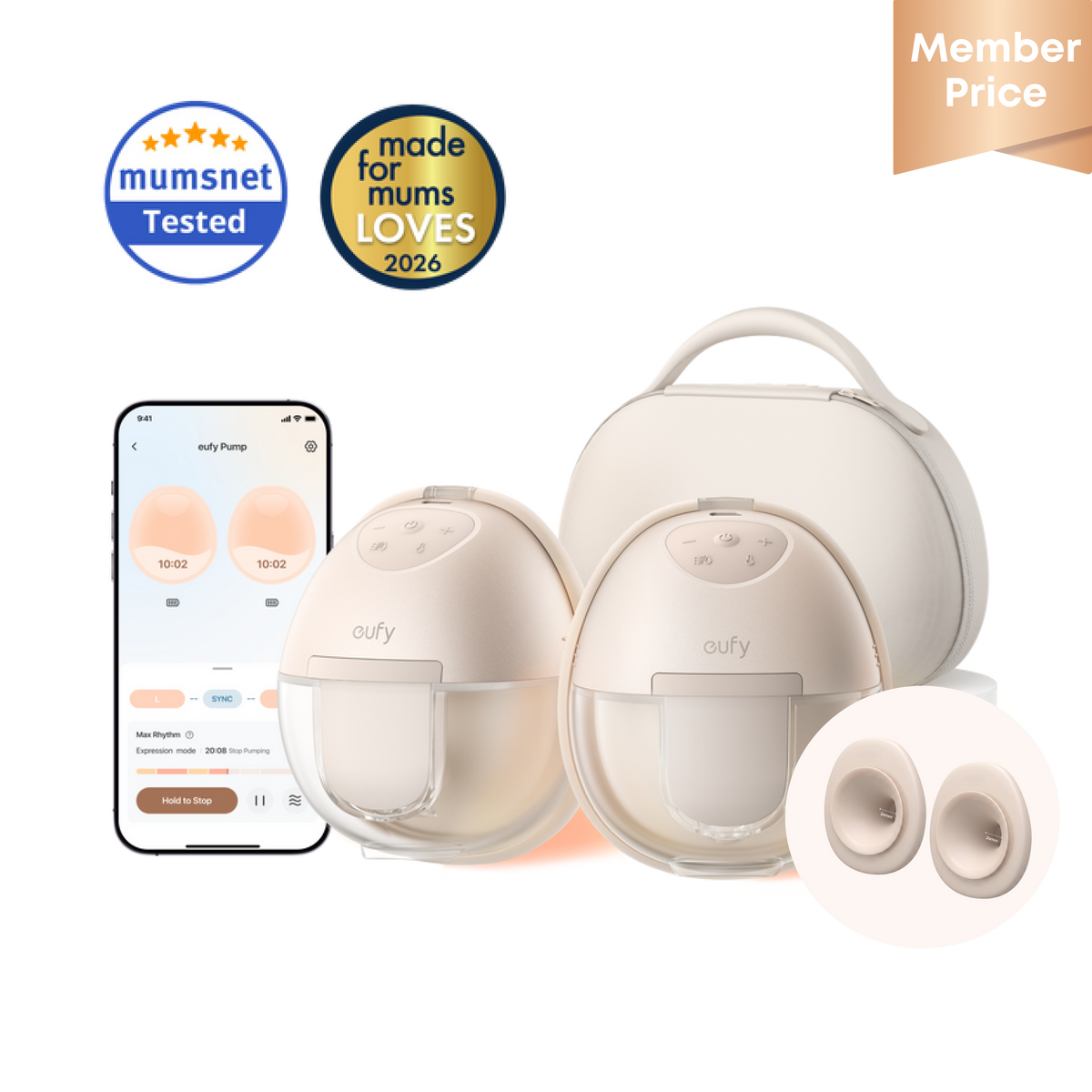 eufy Breast Pump S1 Pro + 24mm Double-Sealed Flange (2-pack)