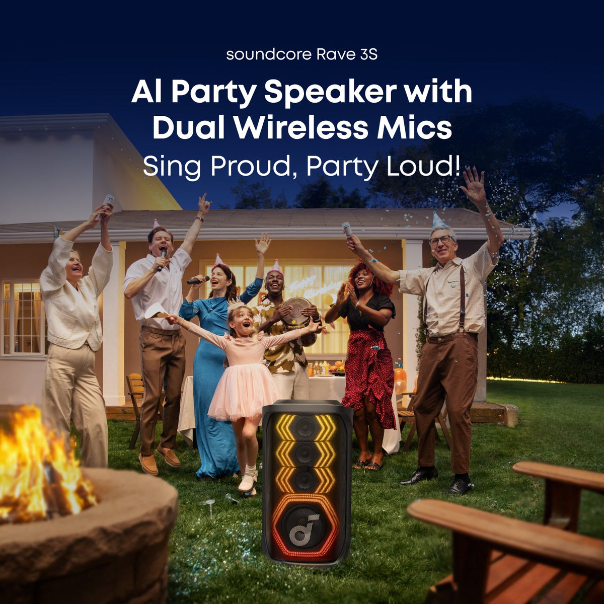soundcore Rave 3S | AI Karaoke Party Speaker with 200W Sound, Light Show