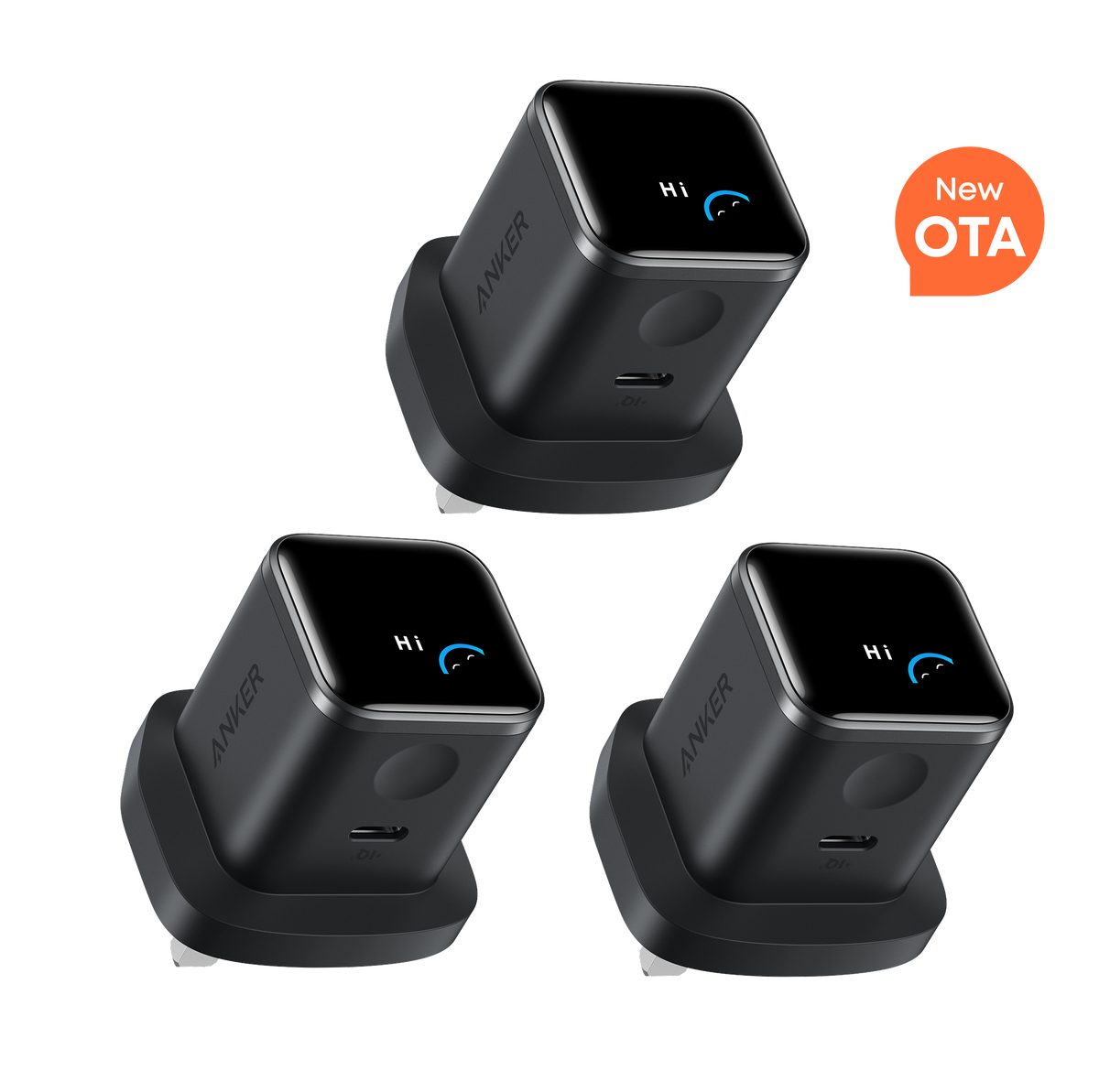 Anker Nano Charger (45W, Smart Display, 3-Pack)