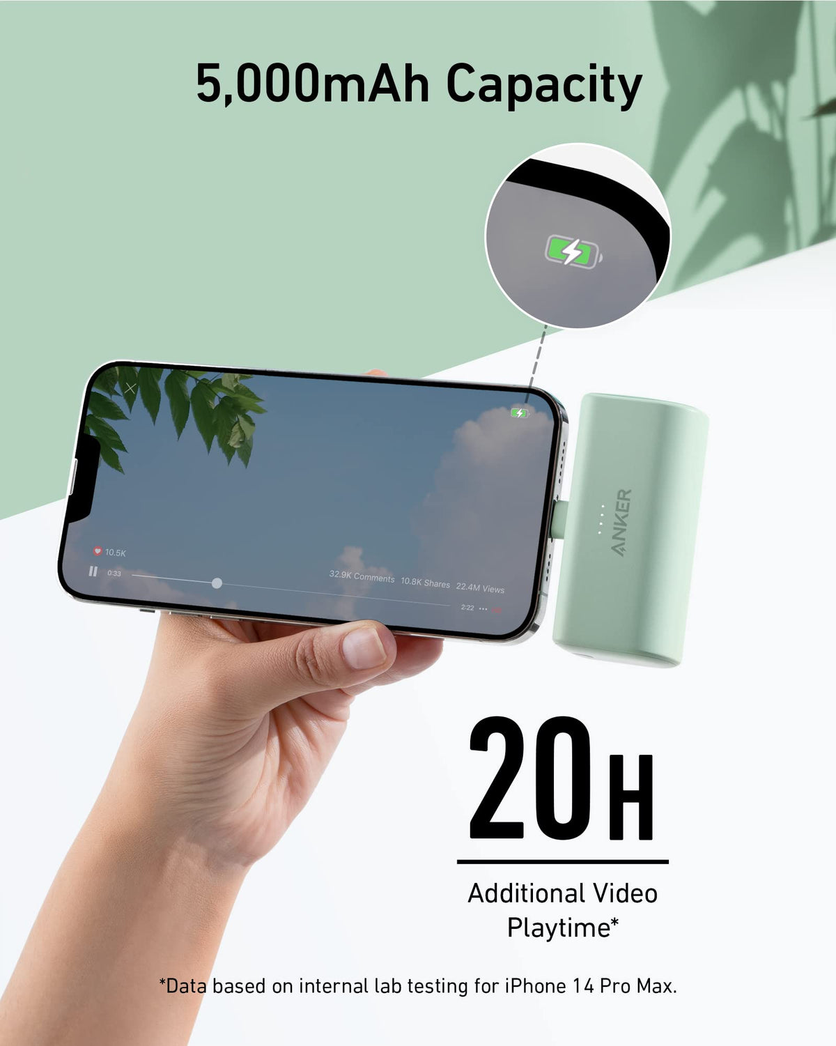Anker Nano Power Bank, 5,000mAh, Built-In Lightning Connector, MFi Certified