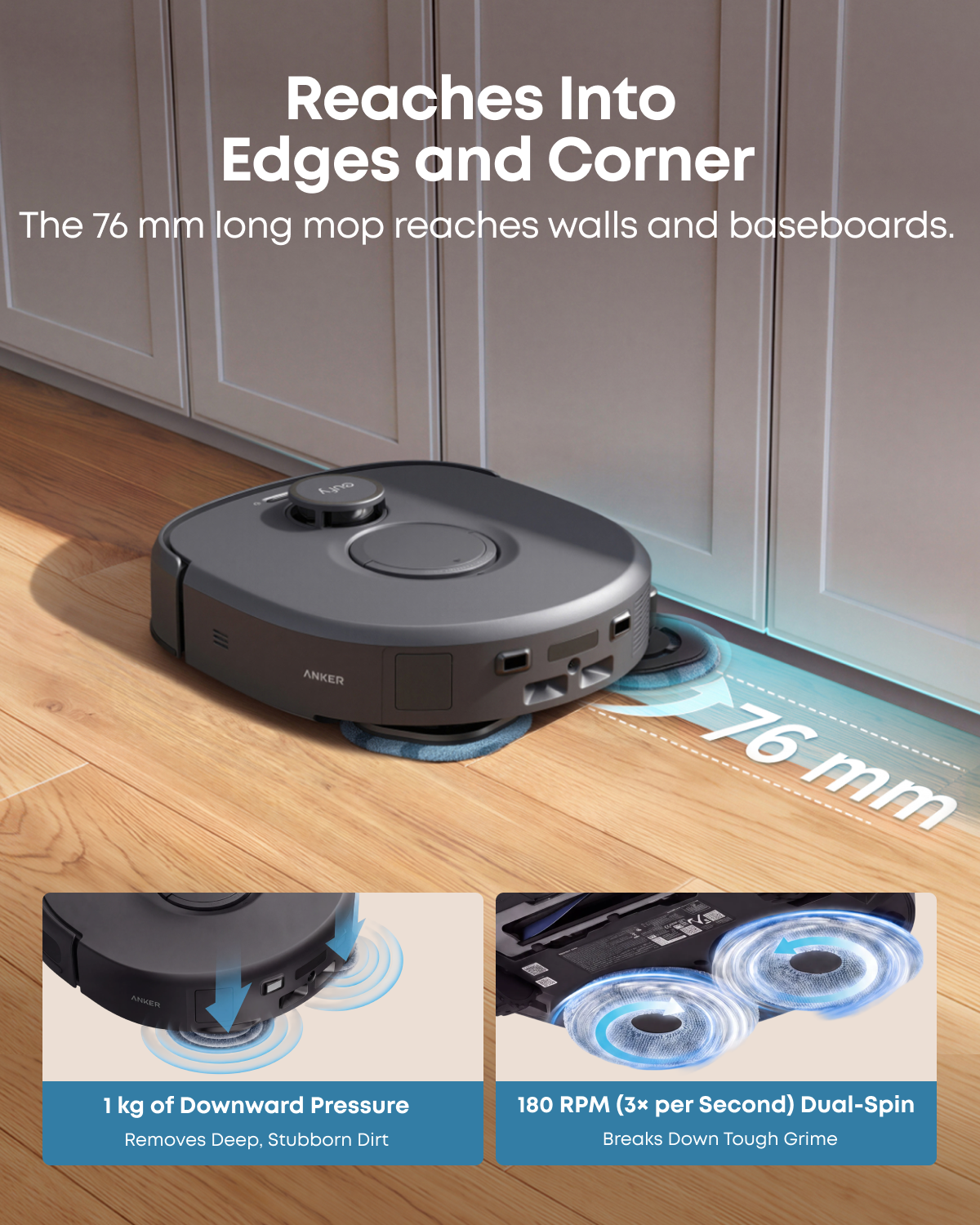 eufy C30 Edge Robot Vacuum and Mop Combo, 35,000 Pa, Edge-to-Edge Mop