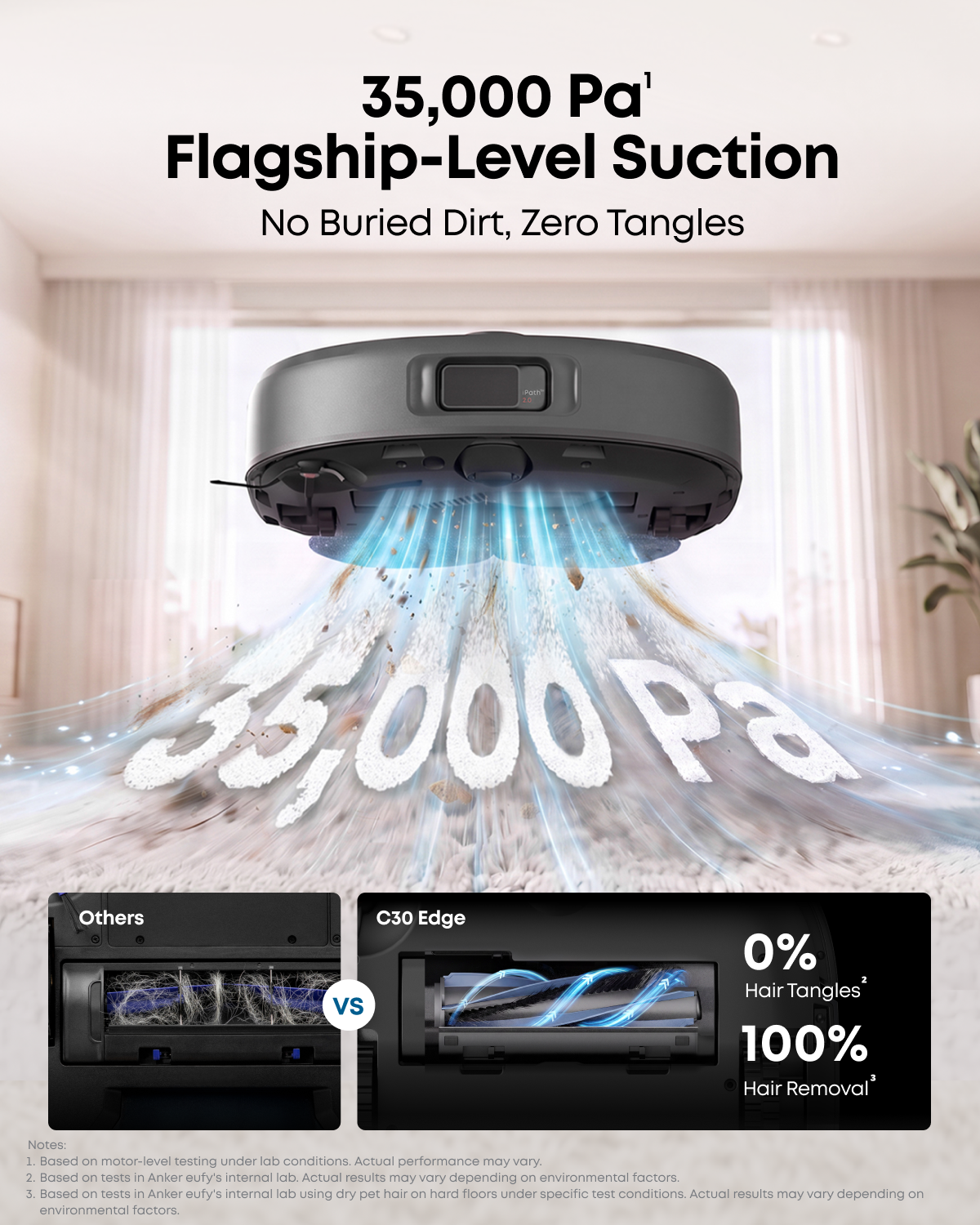 eufy C30 Edge Robot Vacuum and Mop Combo with 3 Dust Bags and 1 Floor Cleaning Solution