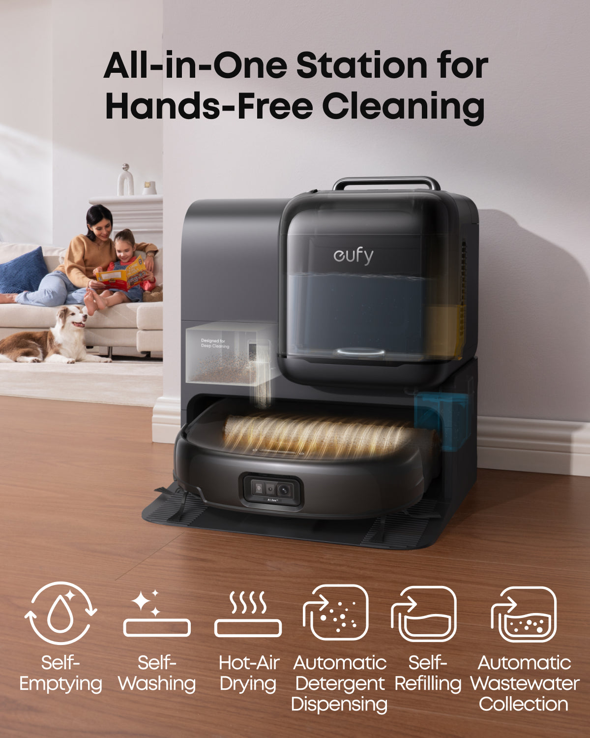 eufy Robot Vacuum Omni E28 with Complete Accessory Kit and cleaning solution