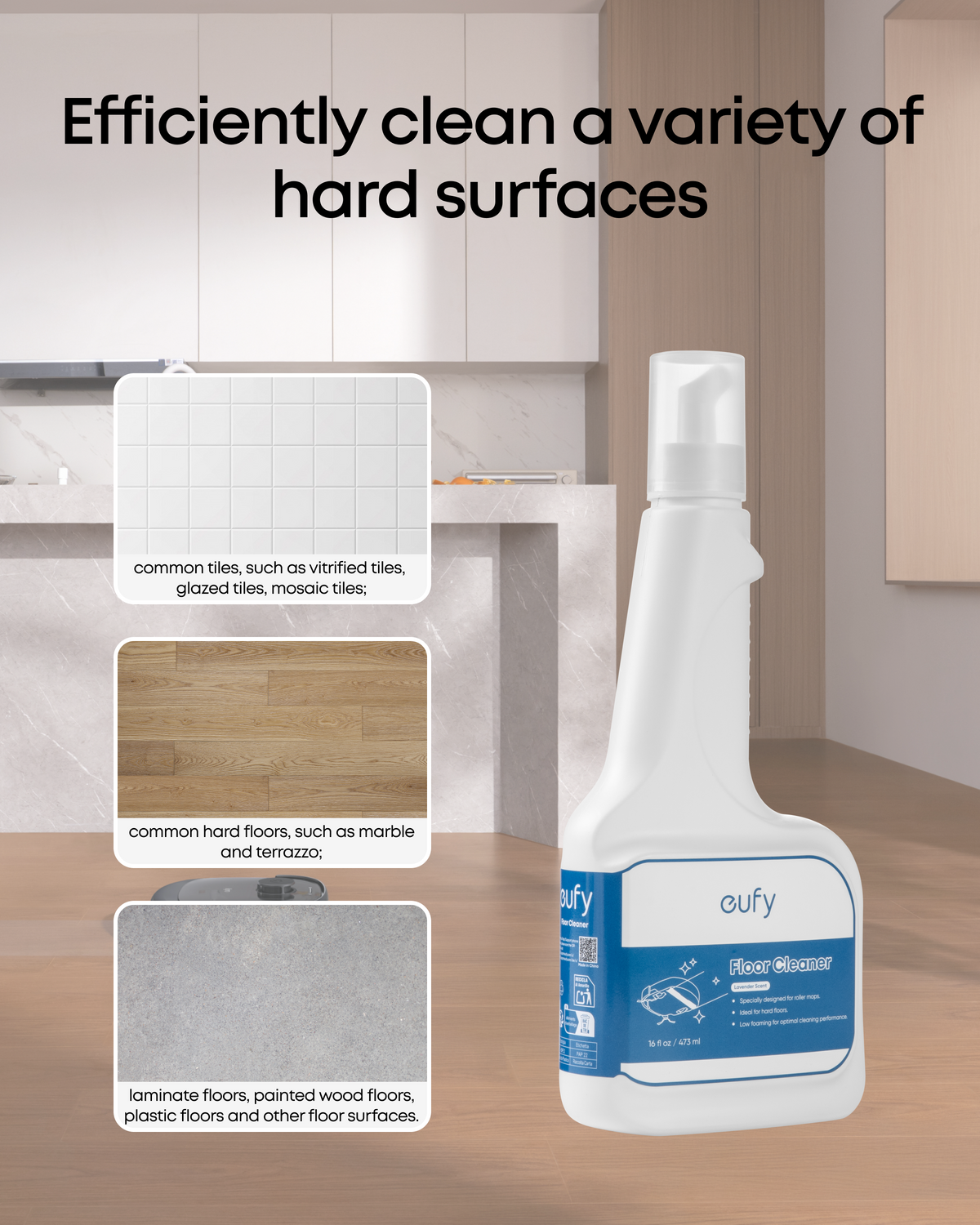 eufy Robovac Floor Cleaning Solution, Ready to Use, 473 ml, Floor Cleaner, Safe, Compatible with E28/X12 pro/C28