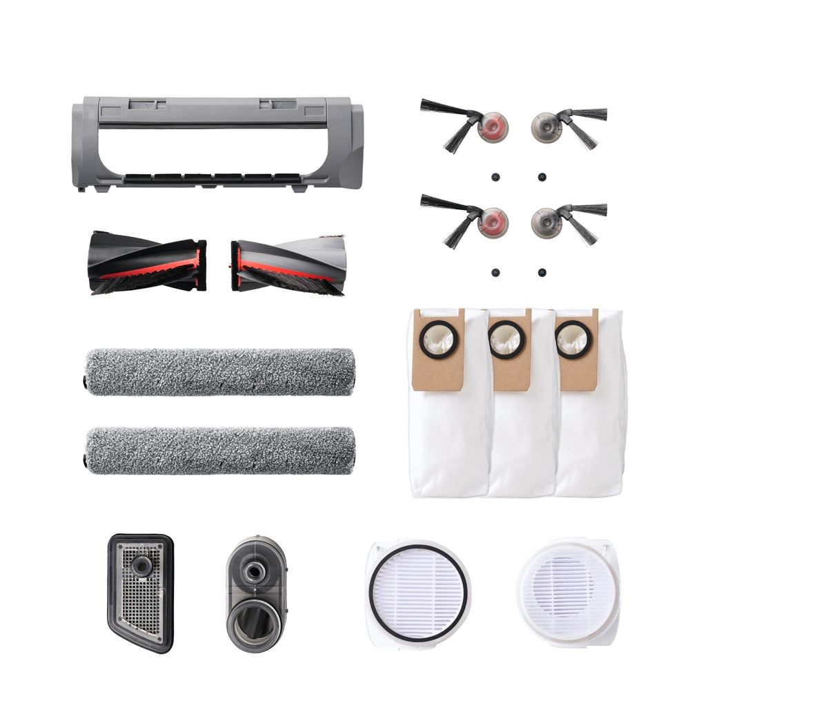 eufy S2 Replacement Accessory Kit, 2 Pairs of Side Brushes, 2 Filter Sets, 1 Roller Brush, 1 Brush Guard, 1 Dust Bag, 1 Roller Mop, 1 Water Tank Filter