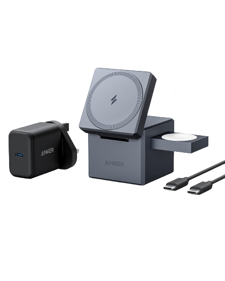 Anker 3-in-1 Cube with MagSafe, 15W Fast Charging, Foldable Wireless Charging Station