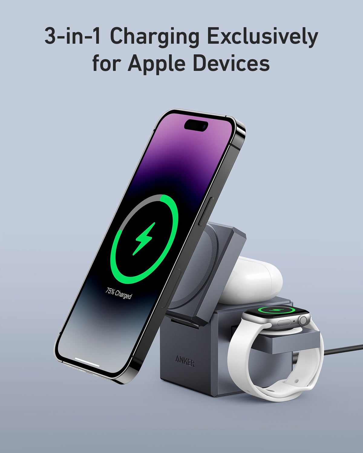 Anker 3-in-1 Cube with MagSafe, 15W Fast Charging, Foldable Wireless Charging Station