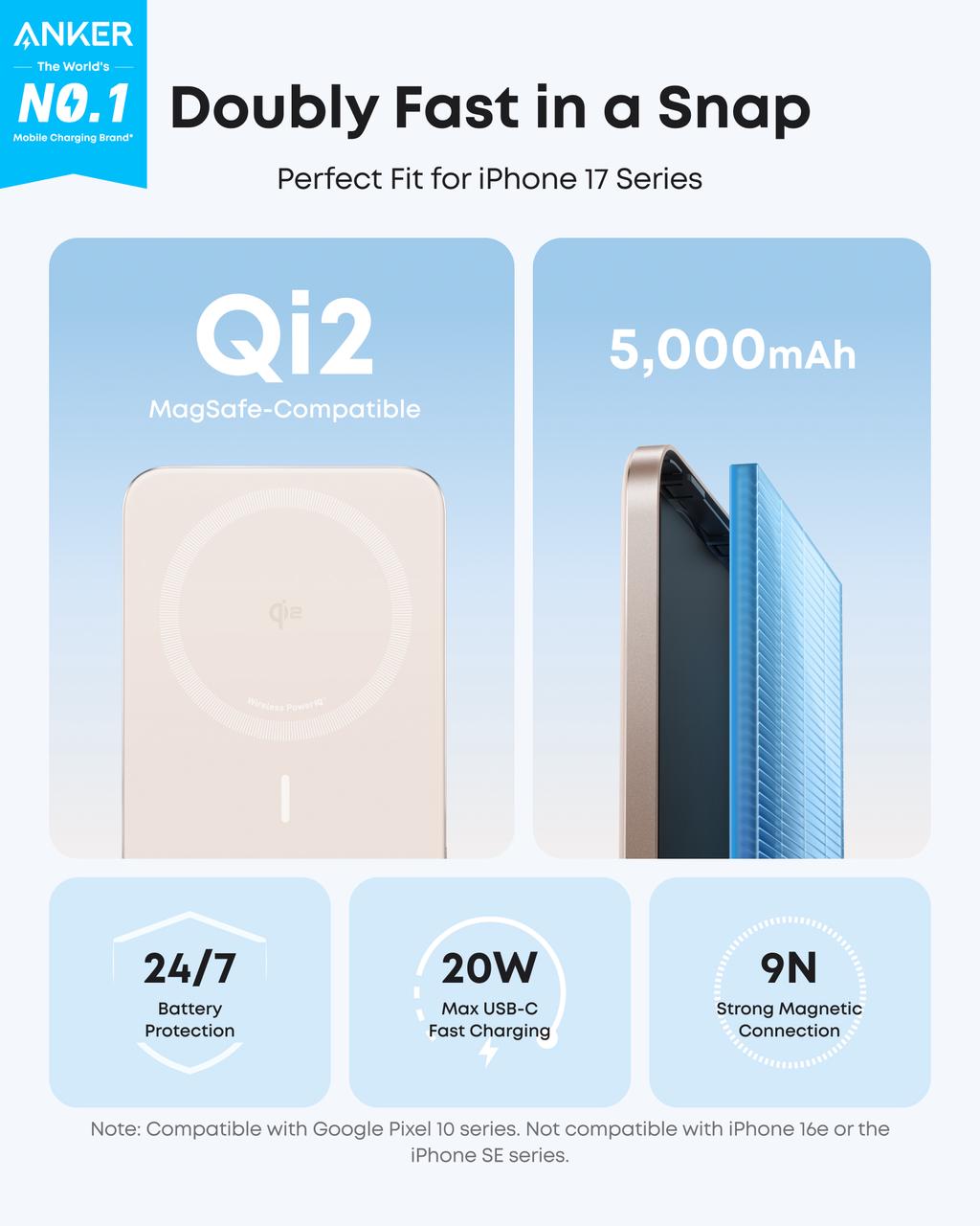 Anker Nano Power Bank, 5,000mAh Wireless Charger, Ultra-Slim, 15W Fast Charging｜2-Pack