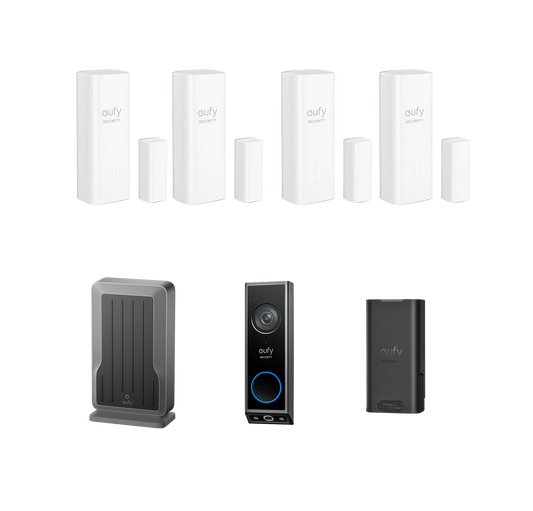 eufy Wi-Fi Module Adapter for eufy NVR PoE System+Entry Sensor( 4 pack)+Video Doorbell E340 + Battery Pack