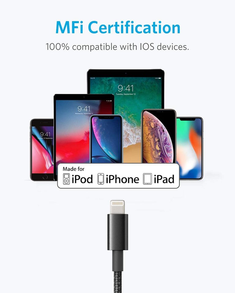 Anker <b>331</b> USB-A to Lightning Cable (1.8m Nylon), MFi Certified